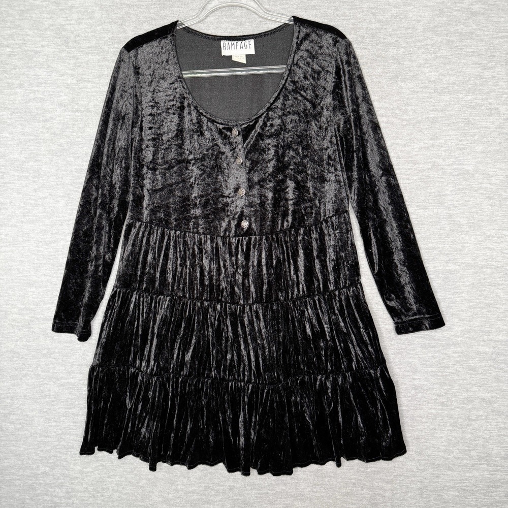 Vintage Rampage Black Velvet USA Size 9 Mini‎ Babydoll Dress Whimsygoth Witchy